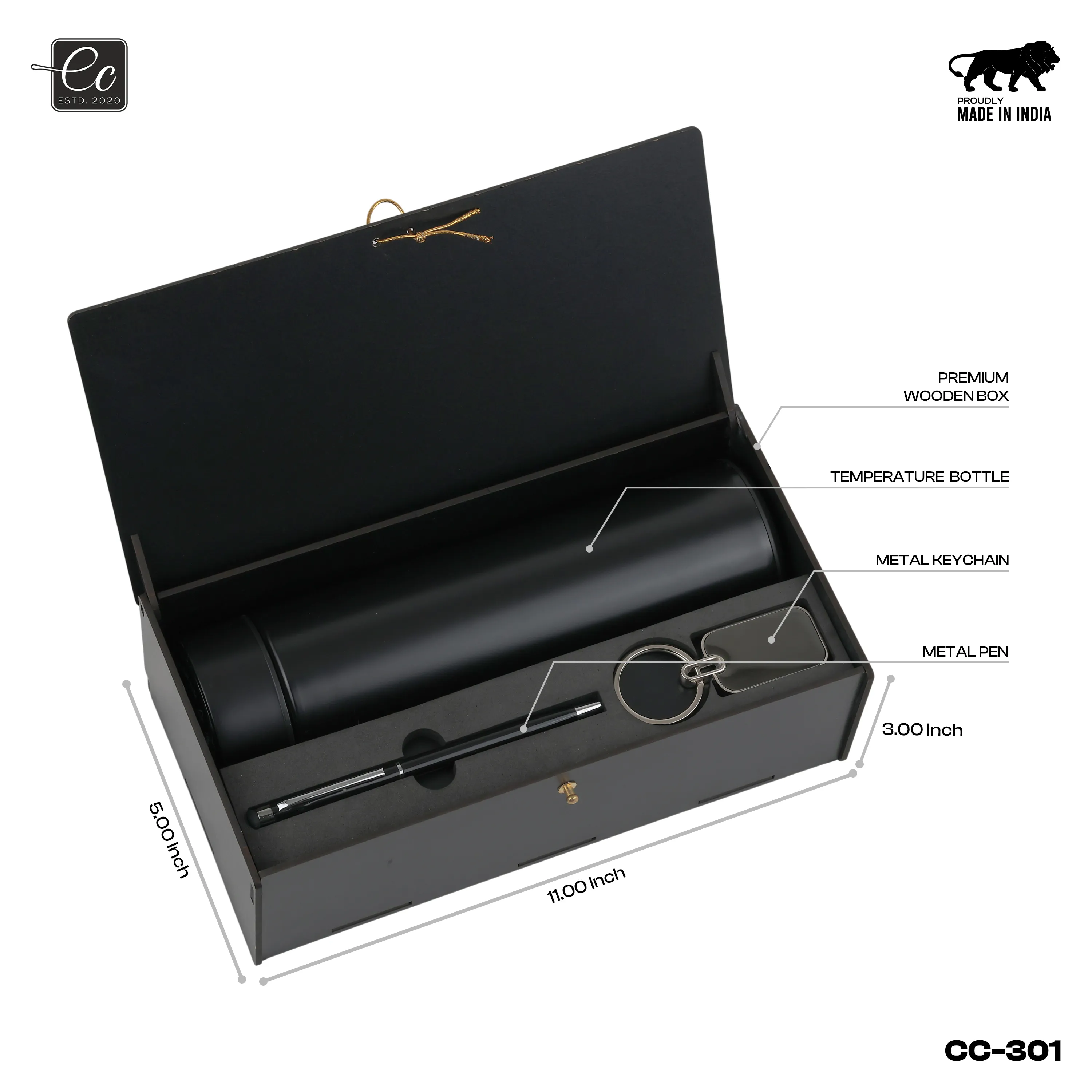 3 in 1 Corporate Gift Set includes Metal Pen, Keychain & Temperature Bottle